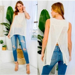 HANDMADE Ryu Crochet Front Fly-Away Back Cream Tank New With Tags Size Small